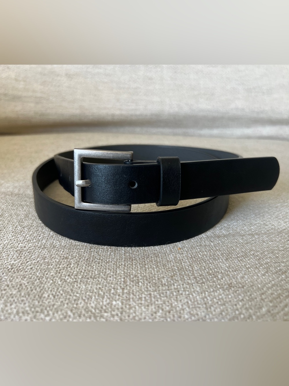 wardrobe staple black leather belt with square brushed silver buckle minimal XL